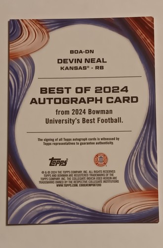 DEVIN NEAL 2024 Bowman U Best University Refractor AUTO #BOA-DN Kansas Jayhawks - Picture 6 of 6