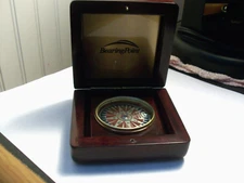 BEARING POINT Desk Top brass compass in polished rosewood presentation case NICE