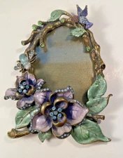 Argento SC Swarovksi Crystal Enamel Hummingbird Bee Flower Oval Picture Frame