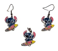 Stitch Character Surfing Enamel Metal Pendant Necklace And Earrings Set