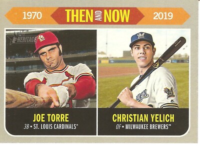 2019 TOPPS HERITAGE JOE TORRE/CHRISTIAN YELICH THEN AND NOW BASEBALL CARD  TN-10
