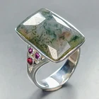 Handmade 12 ct+ Natural Moss Agate Ring 925 Sterling Silver Size 7.5 /R461723