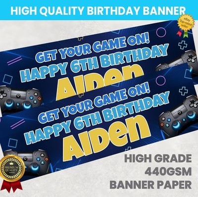 Gaming Personalised Birthday Banner Any Name Photo Party Banners Girl Boy
