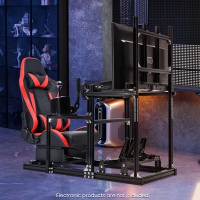 Minneer Racing Simulator Cockpit with Red Seat & TV Stand Fit Logitech
