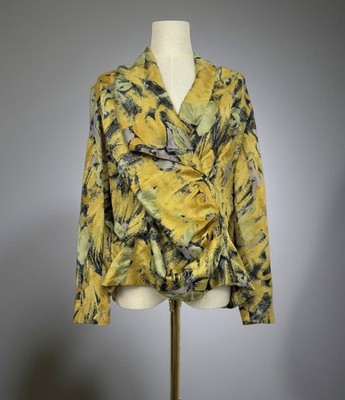 Gianfranco Ferre Silk Fabric Handmade Blouse Floral Art Draped Size L