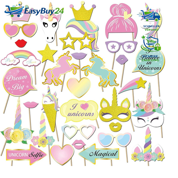 Einhorn Photo Booth Props 35 StüCk Foto Requisiten FüR Kindergeburtstag Party-image