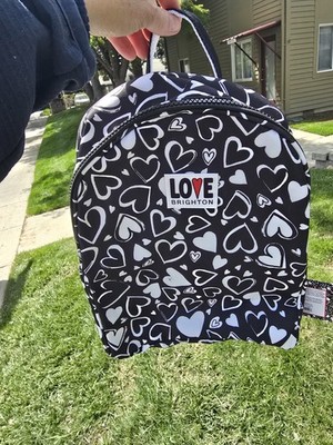 NWT Brighton Limited Edition ENDLESS LOVE Backpack Book Bag HEARTS Black & White