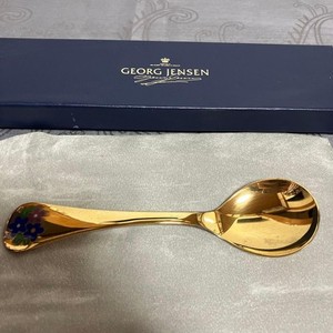 Authentic Georg Jensen 1992 Gold Plated Silver Annual Spoon Enamel Flower Logo