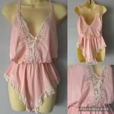 VTG Teddy Hi-Cut Lingerie Bodysuit Romper Baby Pink Elastic Waist M 34