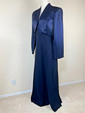 Alex Evenings Navy 2 Pc Mother of the Bride 10 Evening Maxi Gown Bolero Sparkle
