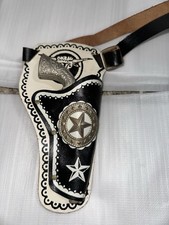 Vintage Hubley TEX Cap Gun 1950 Metal Single Shot Longhorn Steer Grip W/ Holster