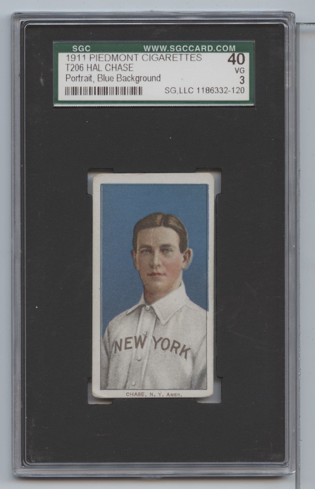 1911 T206 Piedmont Hal Chase Portrait Blue Background SGC 3