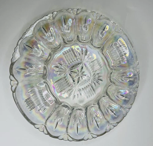 VINTAGE IRIDESCENT CLEAR EGG TRAY BY FEDERAL GLASS