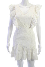 Love Shack Fancy Womens White Mini Sundress V Neck Zip Cotton Boho Size 2