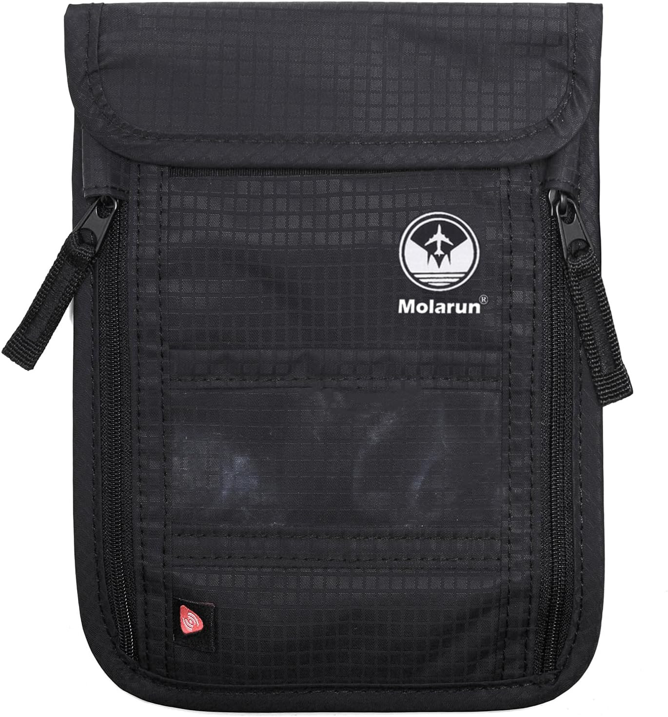 RFID Blocking Stash Neck Wallet, Passport Holder Travel Pouch for Women Men - Bl