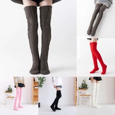 Women Cable Knit Thigh High Socks Soft Wool Warm Over Knee Long Socks Leg Warm