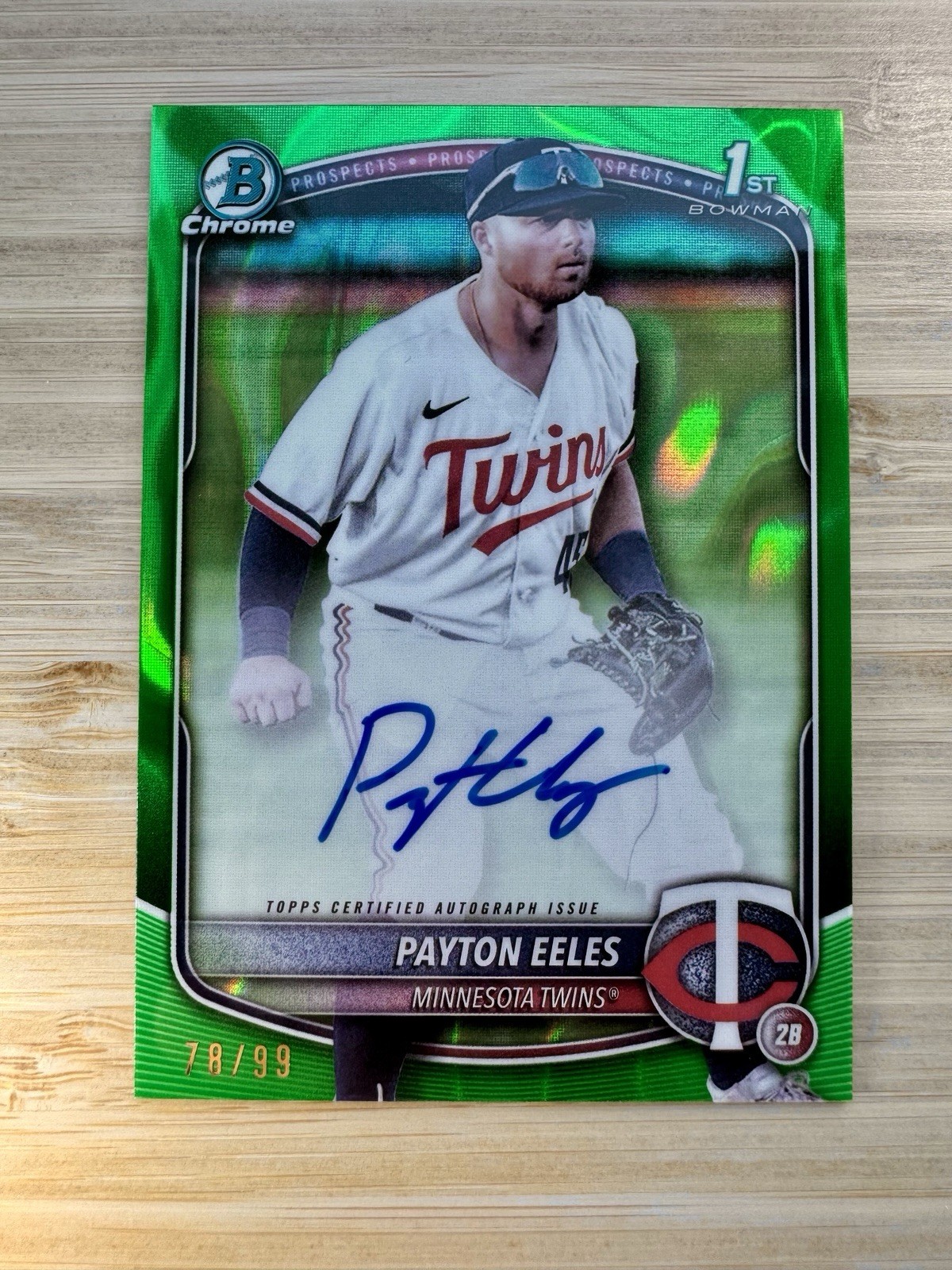 PAYTON EELES 2025 1st Bowman Chrome GREEN LAVA AUTO /99