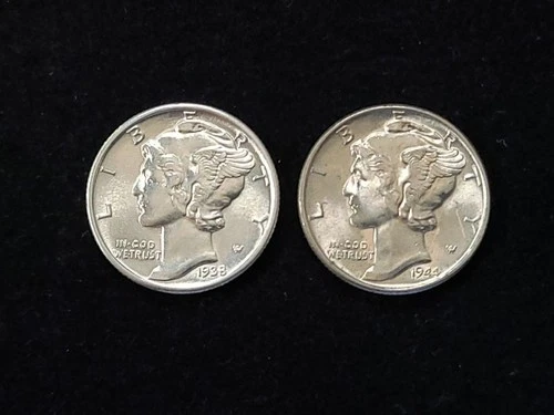 1938 & 1944 Mercury Silver Dimes Brilliant Uncirculated NICE!