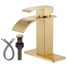 Brushed Gold Waterfall Bathroom Faucet - Single Handle Bathroom Sink Faucet M...