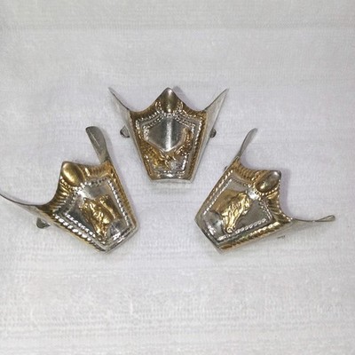 Vtg Cowboy Boot Snip Tips (3) Silver & Gold. Horse, Eagle, Cow. Gold Rope
