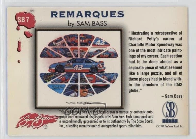 1997 Score Board Racing IQ Remarques by Sam Bass /570 Richard Petty Auto HOF - Image 2 of 2