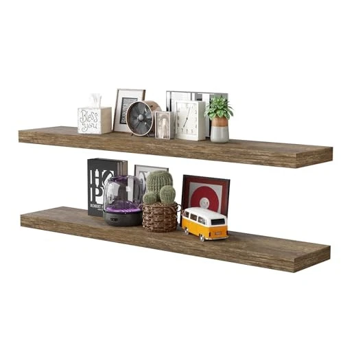 BAMEOS FLOATING SHELVES WALL MOUNTED WOODEN SHELVES SET OF 2 - BOATHOUSE OAK