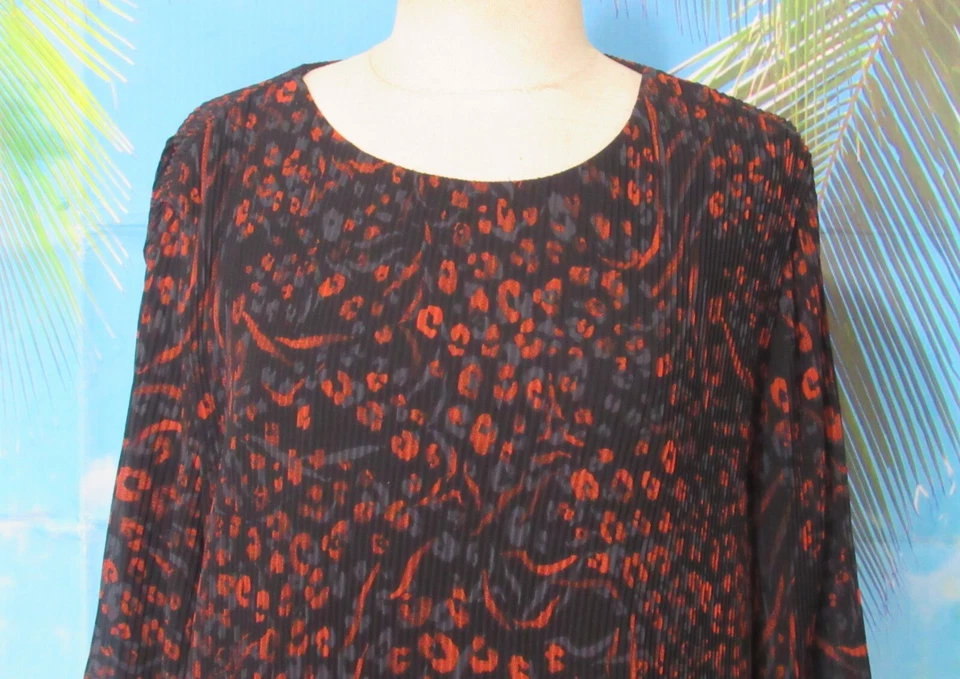 Nine West Dress Size XXL Black w/ Blue & Orange Flowers, Long Sleeve Knee Length - Image 2 of 4
