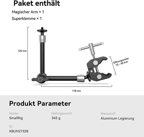 SmallRig 10-calowe magiczne ramię z super zaciskem crab zacisk szczypce do monitora światło LED - Zdjęcie 6 z 14