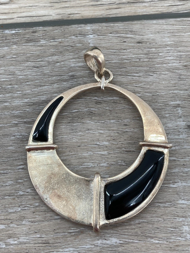 Barse Sterling Silver Onyx Modernist Western Bohemian Pendant Enhancer Hoop 925