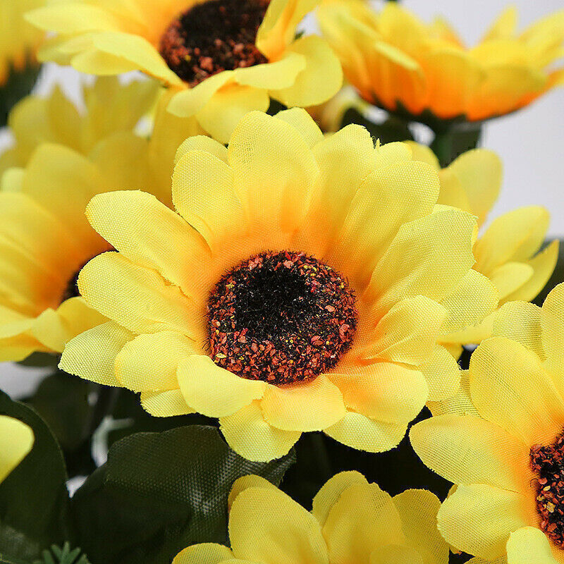 7 Heads Sunflowers Artificial Fake Silk Flower Bouquet Garden Party ...