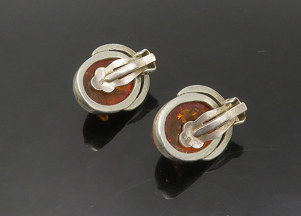 よっちゃん1129ページ 925 Sterling Silver Vintage Cabochon Cut Amber Oval Drop