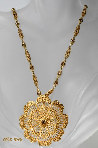 Vintage Filigree Necklace Gold Plated 