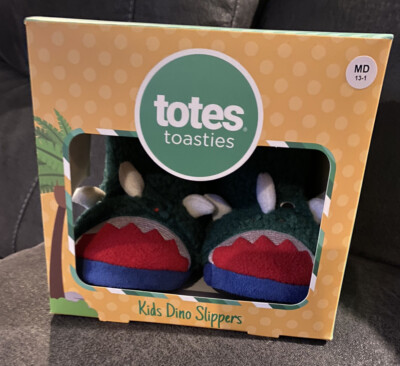 Totes Toasties Kids Dino Slippers Size Md 13-1 NIB
