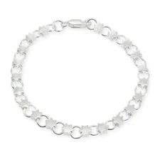 Sterling Silver High Polished Star and Circle Link Chain Bracelet, 7.25 Inches