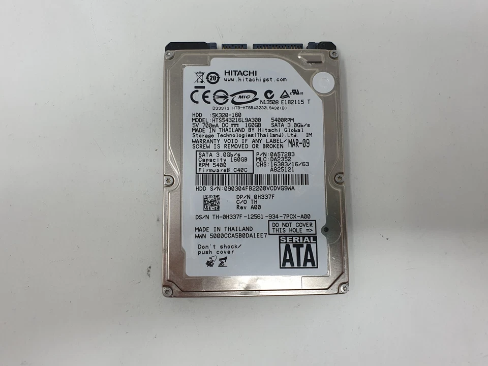 Hitachi HDD Hard Drive 160GB 2.5" SATA HTS545016B9A300 Dell Inspiron Mini 1018   - Image 2 of 4