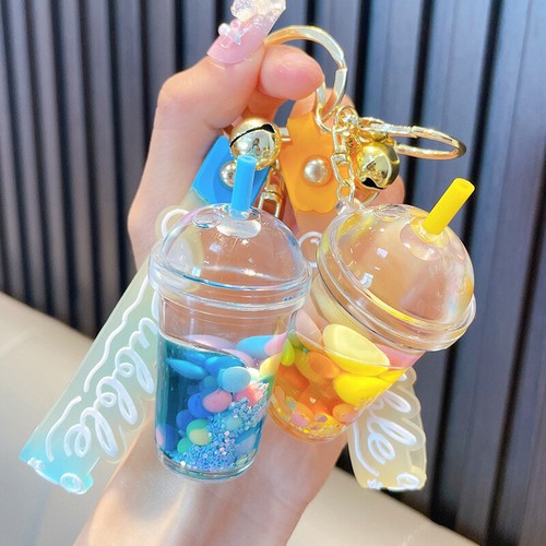 Acrylic Sugar Bean Quicksand Bottle Filled Oil Car Keychain School Bag Penda YK