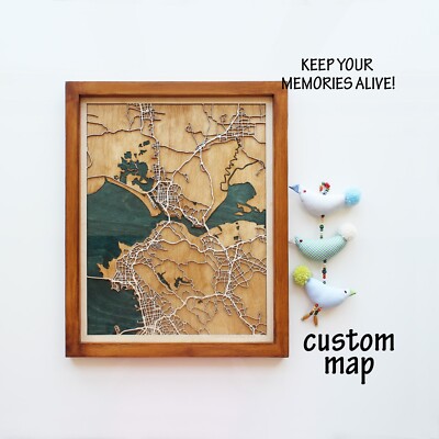 Custom Handcrafted San Francisco wood and epoxy resin map