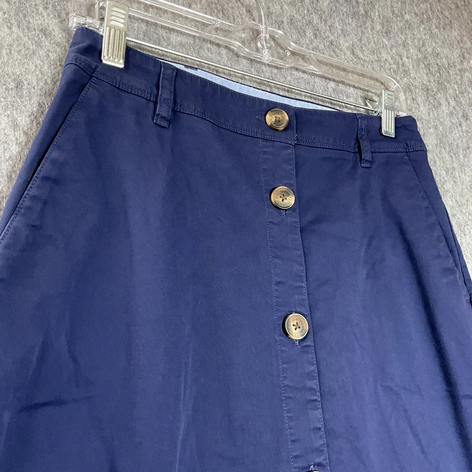 Falda Lands End Mujer Mediana Azul Bolsillos Botón Frontal Cápsula Minimal Preppy Foto 2 de 4