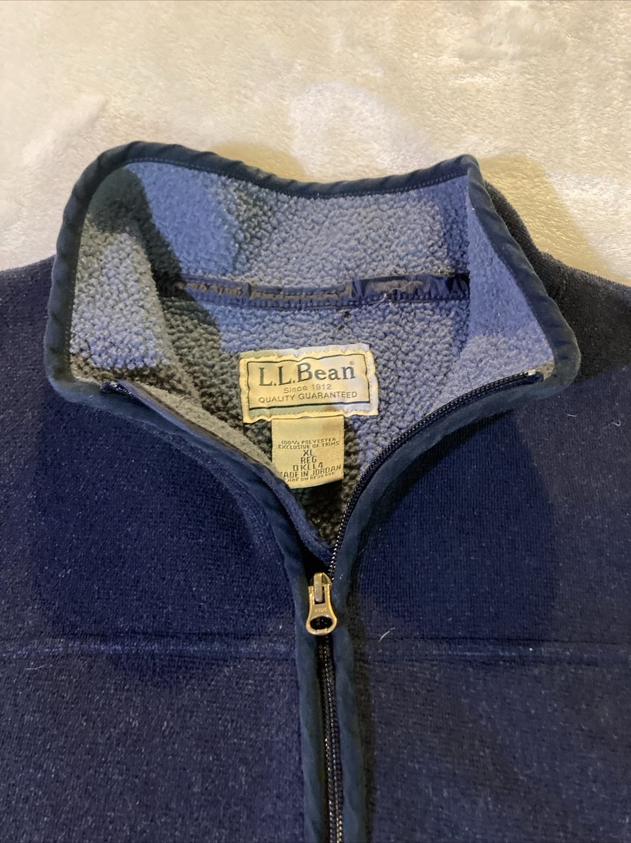 LL Bean Fleece Lined Zipper Vest Men's Size XL Blue Full Zip