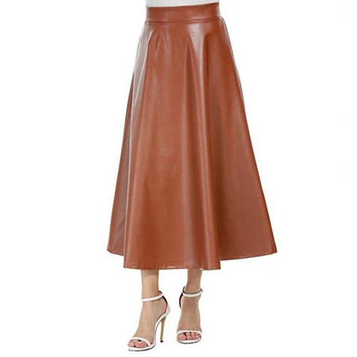 Dama Imitación Cuero PU Cintura Alta Volantes Plisado Falda Larga Aspecto Húmedo Fiesta Moda - Imagen 12 de 23