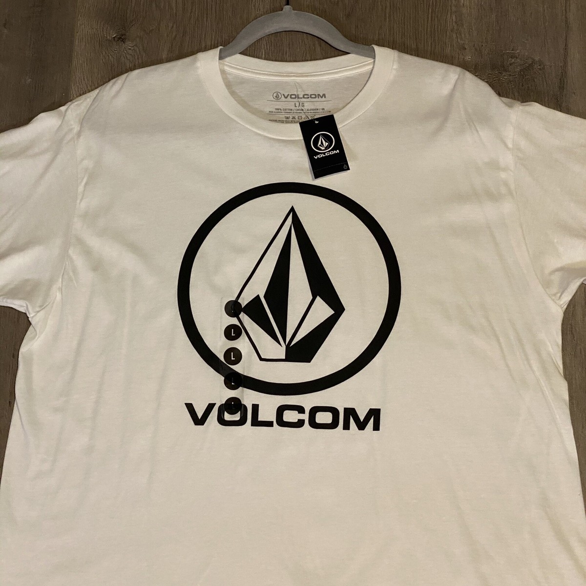 VOLCOM■Address Checker T-shirt■送料込 Men's Large White Volcom Stone Short Sleeve Tee Shirt Circle