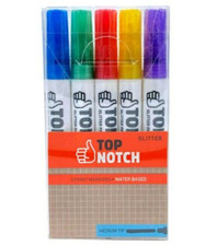 Top Notch Glitter Paint Markers 5 Colors Medium Tip Water Based 1737-2269 NEW