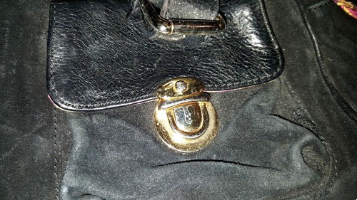 Maxx NY Medium/Large Black Shoulder Bag Purse Gold Hardware Paisley Inside - Picture 2 of 6