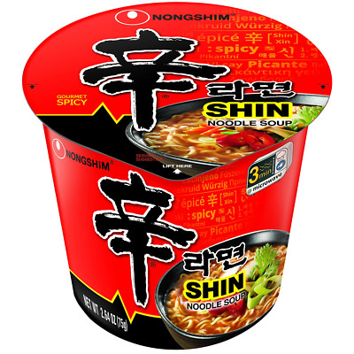 Nongshim Gourmet Spicy Shin Instant Ramen Noodle Cup, 6 Pack, Chunky Vegetables,