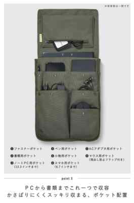 KOKUYO Bag in Bag PC Bag 13.3/14.0 inch A4 Vertical BIZRACK Olive Green JAPAN