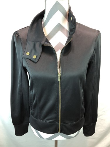 Express Fleece Lined Full Zip Double Snap Collar Black Jacket Medium VVV19 - Picture 2 of 4