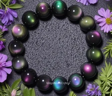 Pride2025 12mm Handmade Rainbow Obsidian Beaded Bracelet Love Reiki Unisex Gift