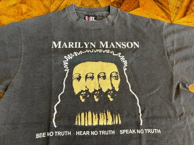 RARE VTG Y2K GIANT TAG MARILYN MANSON SPEAK NO TRUTH BELIEVE LIE SHIRT LARGE EUC - Image 4 of 4