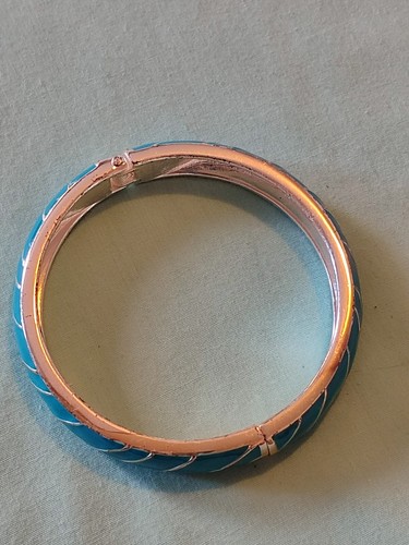 Brazalete Brazalete Abrazadera Esmalte Azul Tono Plata 7" Diseño Textura Torcida - Imagen 3 de 8