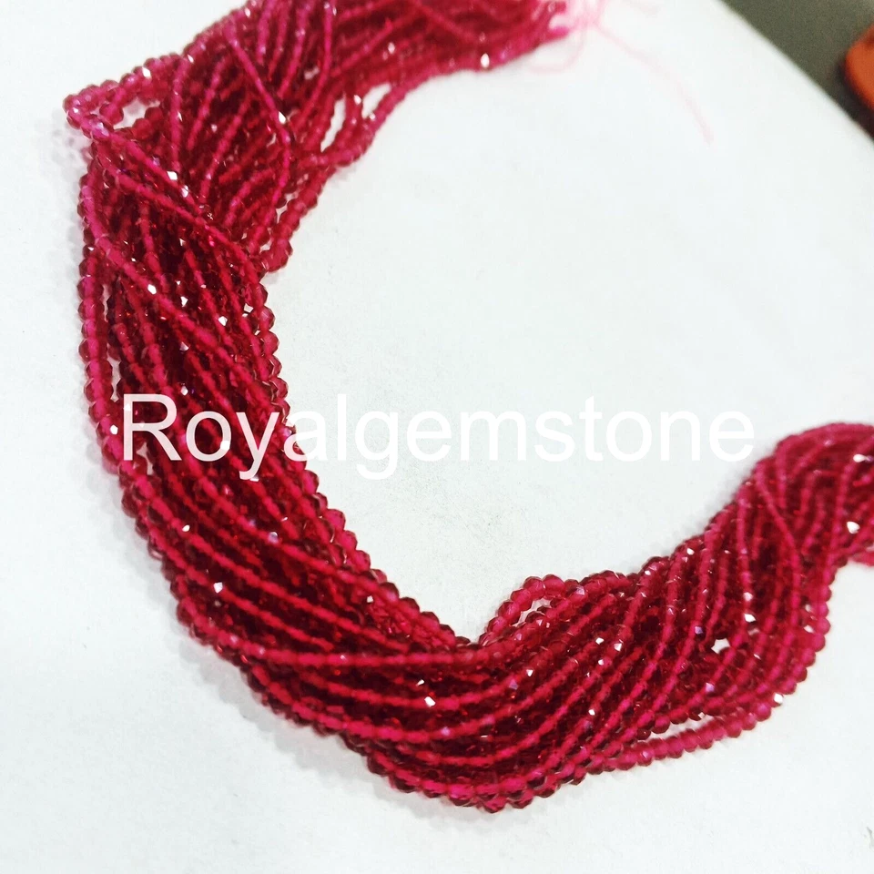 Venta al por mayor Lote de cuentas de rubí, cuentas sueltas redondas facetadas artificiales 2 mm 10" hebra Foto 2 de 4